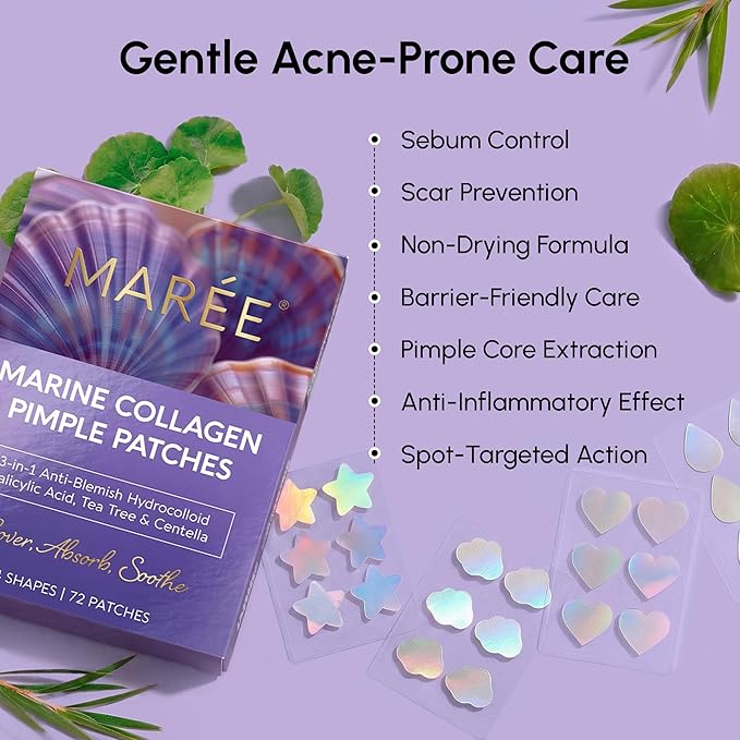 MAREE Star Pimple Patches for Face 2 PACK - Hydrocolloid Acne Patches w/Salicylic Acid, Tea Tree Oil & Centella - Cute Pimple Patches Stars - Teens Zit Patches Stickers - Parches Para Acne - 144 Dots