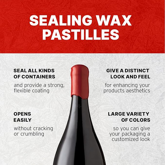 Blended Waxes, Inc. Bottle Sealing Wax, Premium Pastille Wax Seal Beads for Wine, Beer, and Liquor Bottle Closure, Seals Between 25-30 Bottles, 1 lb, Bright Red