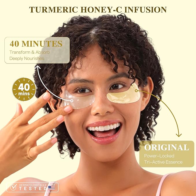 Collagen Under Eye Patches for Puffy Eyes and Dark Circles, Under Eye Mask for Dark Spots with Turmeric, Hydrating Undereye Mask Patches, Christmas Small Gifts for Women (60 Pairs, Turmeric)