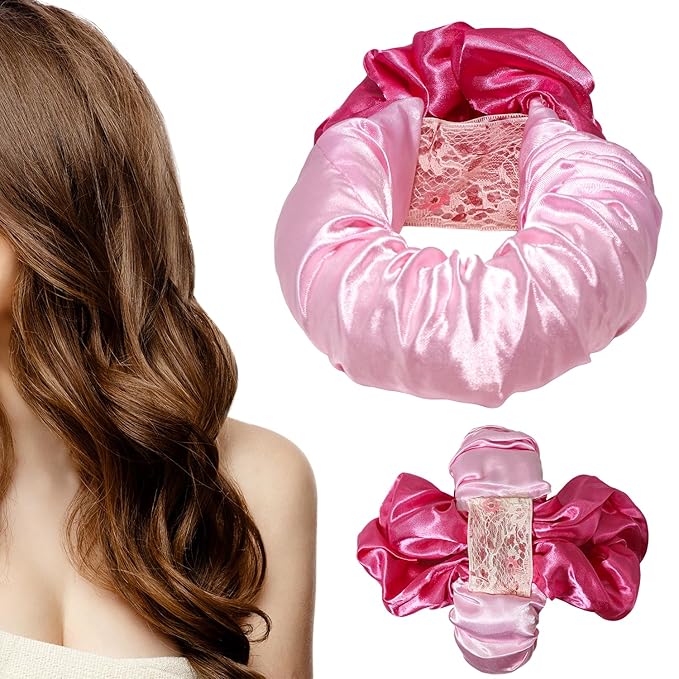 Heatless Hair Curler Overnight to Sleep In,Heatless Curling Scrunchie for Women Soft Silk Lazy Rollers Headband for Long Hair Overnight. (Pink)