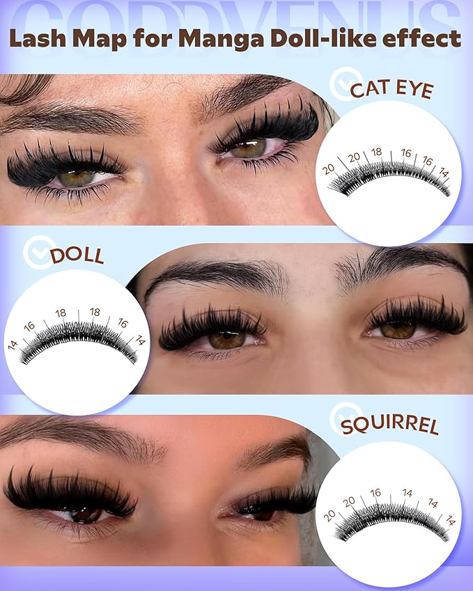 Goddvenus Manga Lashes Clusters with Spikes Messy Wispy Volume Eyelash Clusters Kit Fairy D Curl Cluster Eyelash Extensions Kit Waterproof Fluffy Anime DIY Individual Lash Cluster Extension (14-20mm)
