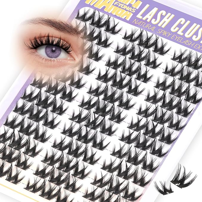 Fyonas Manga Lash Clusters Wispy Cluster Eyelashes Natural Look Fluffy Anime Cluster Eyelash Extensions C Curl 108Pcs Easy to Apply Flora Individual Lashes with Thin Band for Beginners (Cutey)