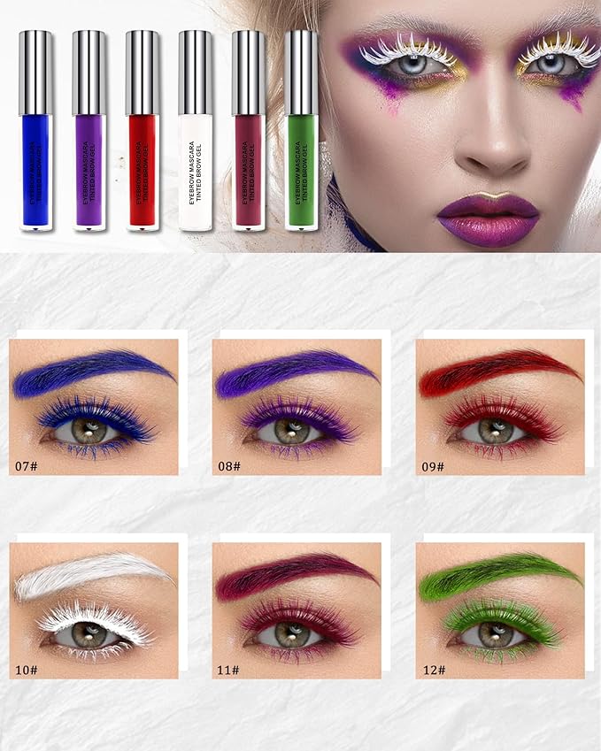 Tinted Eyebrow Gel Mascara- 1Pcs Long Lasting Waterproof Green Tinting Eye Brow Glue Colored Mascara, Dark Green Brow Filler Curling rimel de pestañas,Halloween Makeup Gift for Women Girl-#12