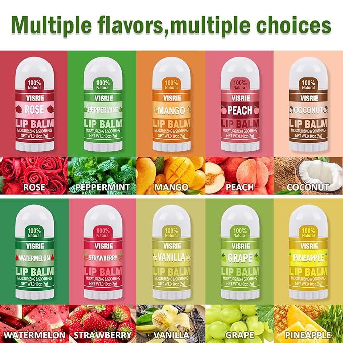 Mini Lip Balm 120 Pack, Natural Lip Balm Bulk with Vitamin E & Coconut Oil, Moisturizing Lip Balms for Dry Cracked lips - 10 Flavors
