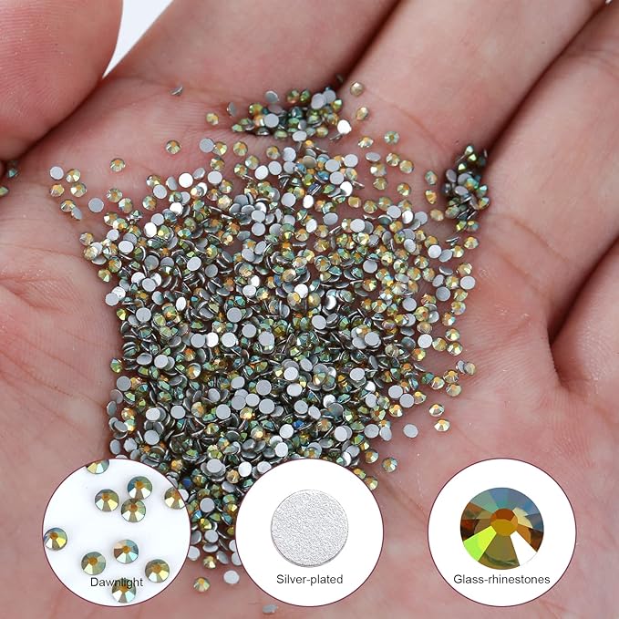 1440Pcs Dawn Light Crystal Rhinestones,Glass Flatback Rhinestones Gemstones Mini for Nail Face Makeup Art Crafts Clothes Decoration-(SS6,2.0mm,Dawn Light)