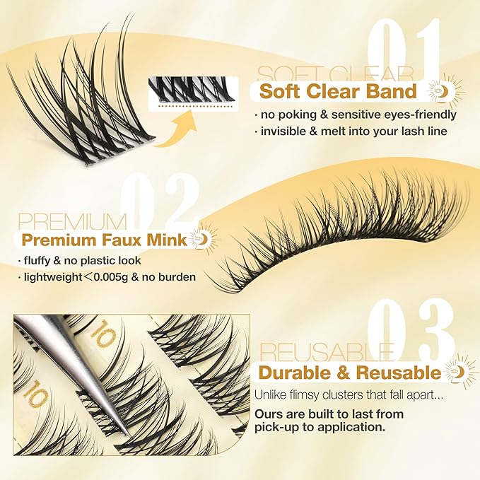 8-12MM Natural Lash Clusters Short Eyelash Clusters Clear Band Cluster Lashes Extensions Wispy Individual Lashes CC Curve Fluffy Pestañas Postizas Naturales 108PCS Cluster Eyelash Extensions