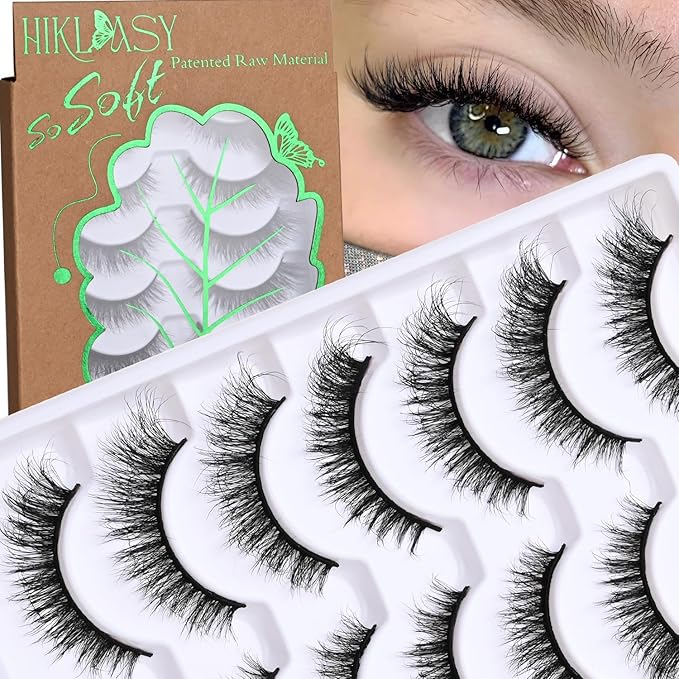 SinuVelve Lashes Natural Look 13mm Super Soft False Strip Lashes,Eco Friendly Wispy Mink Lashes Pack 7 Pairs D Curl,Cat Eye Short Lashes Thin Band,Reusable Wispy Eyelash Light Weight By Hiklasy.