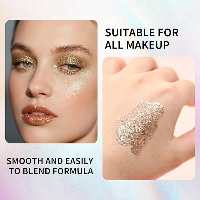 QIC Liquid Glitter Eyeshadow, Metallic & Shimmer Finish, Long Lasting, Non-Creasing, Smudge-proof, Lightweight Formula Liquid Eyeshadow for All Skin Tones, Buildable Color (03 Desert)