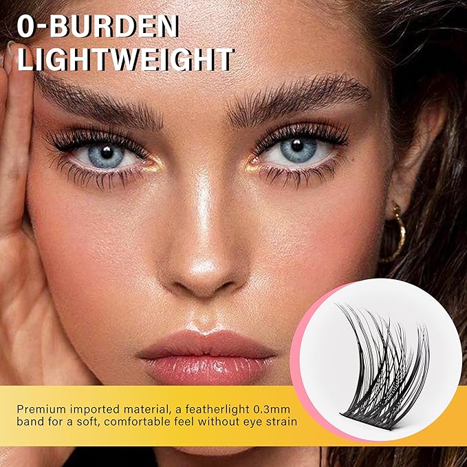 VYRILA Lash Clusters 8-16mm, False Eyelashes 132pcs, Cluster Eyelash Extensions Matte Black Soft, Diy Lash Extensions D Curl Natural Lash Clusters Faux Mink Lashes Wispy（Breeze,132pcs,0.07,D,8-16MIX)