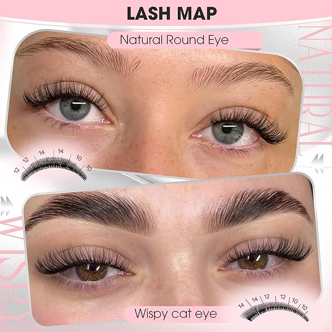 Short Wispy Lash Clusters 10-12-14mm Eyelash Clusters Set C Curl Fluffy Natural Lash Clusters for Effortless Eyelash Extensions Individual Lashes DIY False Eyelashes 144pcs