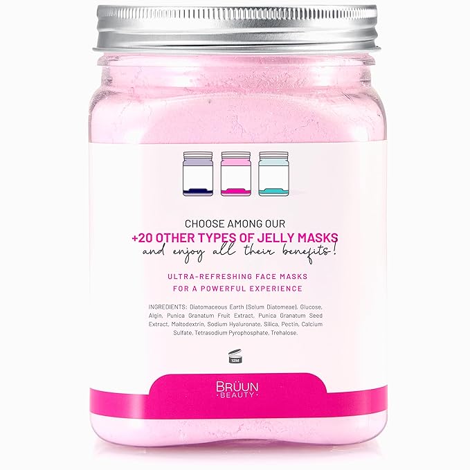 BRÜUN Peel-Off Pomegranate Jelly Mask for Face Care – A 23 fl oz Rubber Jar for 30 to 35 Treatments – A Skin Care Moisturizing Gel Mask of Spa Set for Men, Women and Adults