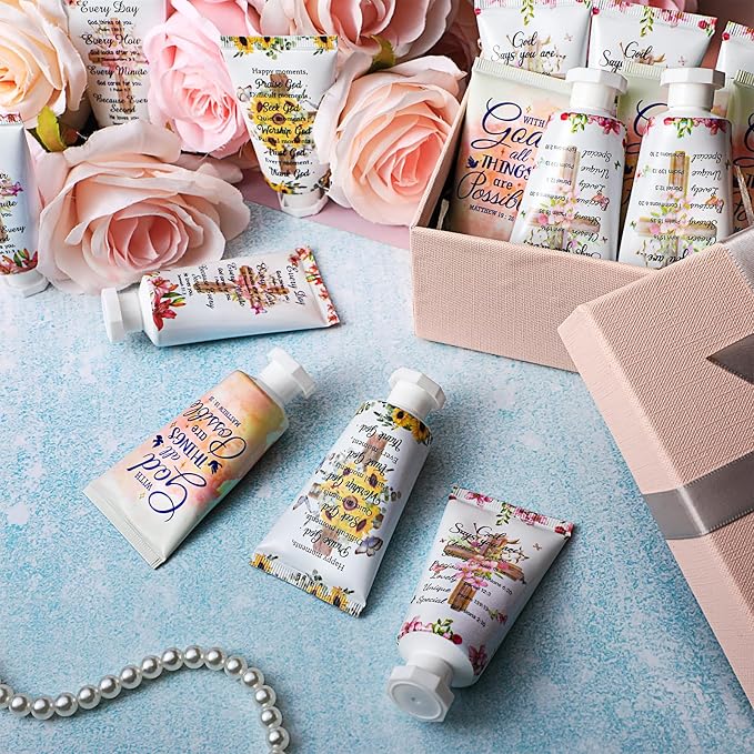 48 Pcs Christian Hand Cream Bulk Gifts for Women Bible Verse Mini Hand Lotion Scripture Travel Lotion for Dry Cracked Christian Religious Gifts Bulk for Mom Women Teacher Wedding Favors (Cross Style)
