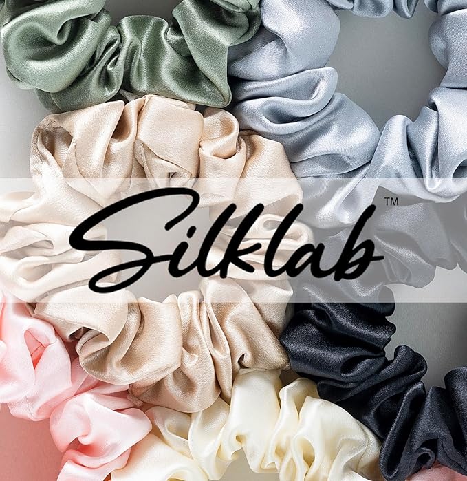Silklab 22 Momme 100% Mulberry Silk Hair Ties, Well-Hold Elastic for No-Damage (4Pack, Charcoal, Coffee, Brown, Grey), 6A, Scrunchies, Reduces Frizz & Breakage, OEKO-TEX Certified