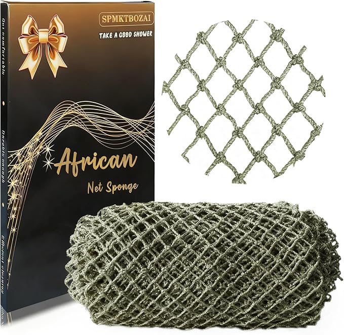 African Net Sponge Authentic, African Exfoliating Sponge Real African Net Black Owned, African Bath Sponge Back Scrubber, Body Exfoliator Shower Bath Accessories (Moss Green)