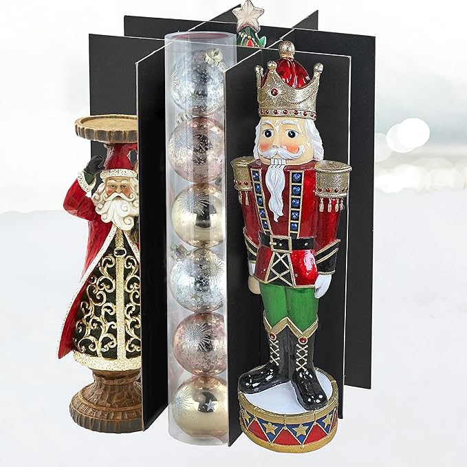 Christmas Nutcracker and Figurine Collectible Storage Box - Stores Up to 9-16" Tall Nutcrackers, Ornaments, and More - Holiday Decor Organizer with Adjustable Dividers - Nutcracker not Included
