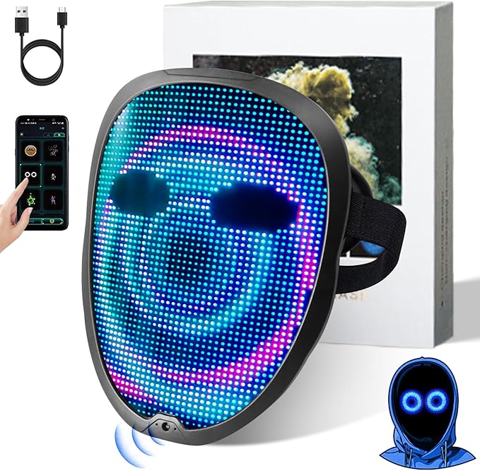Ompusos LED Mask Light Up Mask with Gesture Sensing, Cool Costume Mask Teen Boys Gifts for Halloween Christmas Birthday