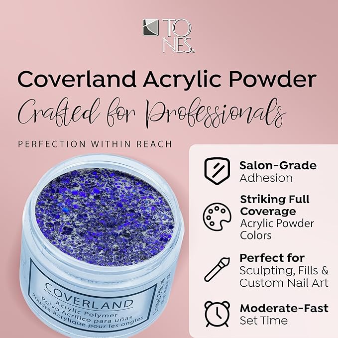 Tones Coverland Acrylic Nail Powder "Midnight Dreams" - Limited Edition Acrylic Powder for Nail Design, Sculpting, and Masking Nail Bed Imperfections - Professional Acrylic Nail Supplies - (1.5 Oz)