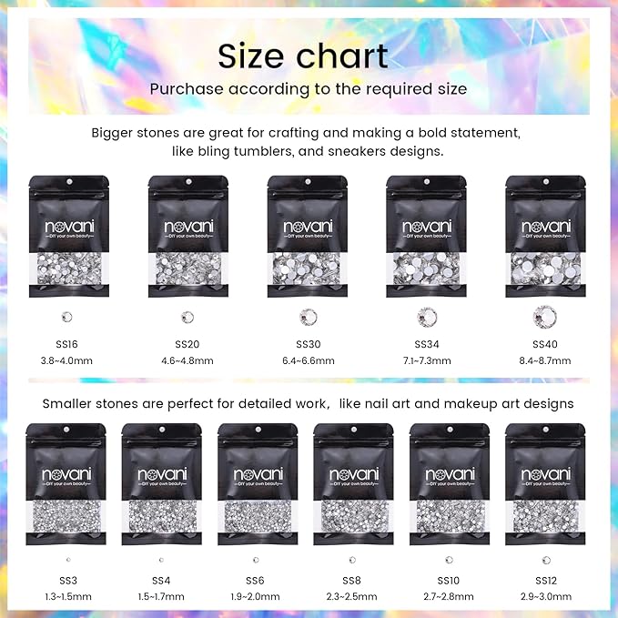 Novani Crystal Rhinestones, Flatback Loose Gemstones 1440pcs Glass Rhinestones for Clothes Shoes Crafts Makeup Nail Art and DIY Decorations(SS16, Crystal Clear)