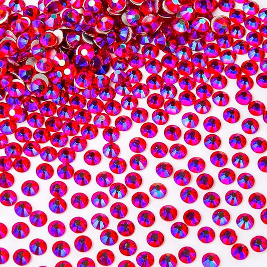 288Pcs Red Ab Crystal Rhinestones,Glass Flatback Rhinestones Gemstones for Nail Face Makeup Art Crafts Clothes Decoration -(SS30,6.5mm,Red Ab)