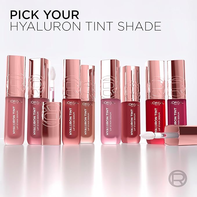 L'Oreal Paris Hyaluron Tint Lip Stain Serum, Long Lasting, Hydrating Lip Makeup Infused with Hyaluronic Acid, 640 Tea Time (Corally Brown Nude)