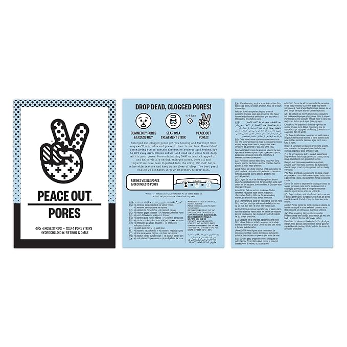 PEACE OUT Skincare Pore Minimizing Strips, Hydrocolloid Pore-Refining Nose and Face Strips with Retinol & Vitamin A to Shrink Enlarged Pores and Remove Blackheads (4 pore and 4 nose strips)