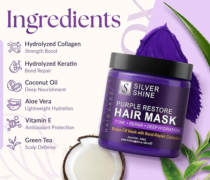 VANIDOX Silver Shine Purple Hair Mask for Gray Hair – Deep Conditioning Toner Treatment to Neutralize Brassiness, Restore Moisture & Brighten Dull Hair – Paraben & Sulfate Free, Made in USA, 8oz