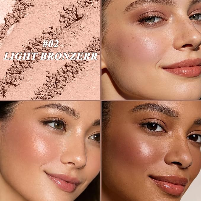 UCANBE Baked Luminous Bronzer Skin Enhancer, Buildable Powder Bronzer 2-in-1 Highlight and Contour, Ultra-Fine Smooth Formula, Long-Lasting Natural Sunkissed Glow - 02 Caramel Glow (Medium Bronze)