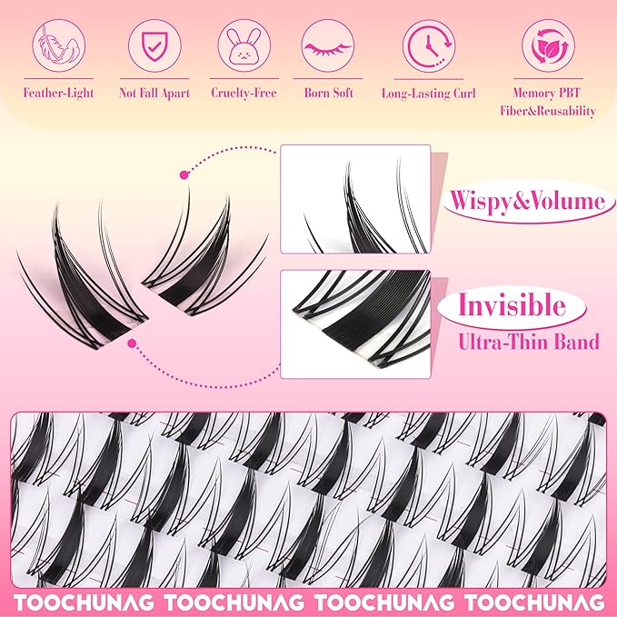 Manga Lash Clusters Kit 8-14mm Invisible Band Manga Eyelash Clusters Kit DIY Lash Extension Kit Spiky Anime Lashes Individual Natural Eyelashes Extensions Clusters by TOOCHUNAG