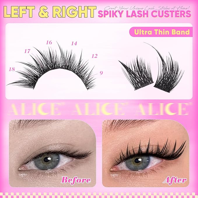 ALICE Wispy Volume Lash Clusters Left & Right Cat Eye Cluster Eyelash Extensions Hybrid Spiky Eyelash Clusters Thin Band Fairy Anime Lash Extensions