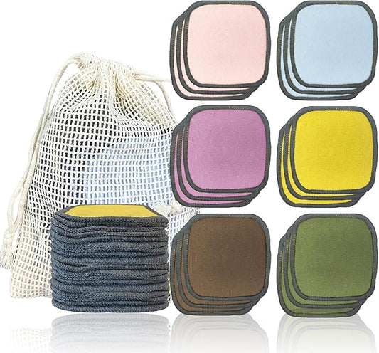 Bsofter 18 Pack Reusable Makeup Remover Pads - 6 Colors Washable Reusable Cotton Pads with Cotton Bag,Washable Cotton Rounds Double Sides Gentle for All Skin Types