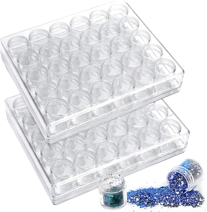 ZOENHOU 2 Pack 30 Grids Diamond Painting Storage Containers, Embroidery Diamond Storage Box Beads Organizer Case with Lid Clear Nail Art Accessories with 1 PCS Label Stickers for Jewelry DIY