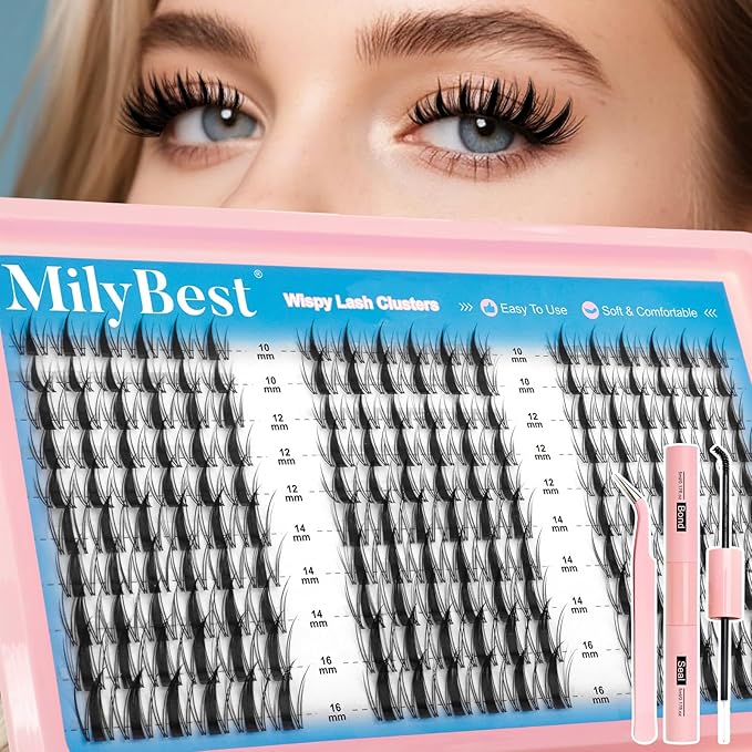 MilyBest Fairy Lash Clusters Kit Manga Eyelash Clusters Wispy Cluster Eyelash Extensions 180Pcs CC Curl Fluffy Lash Extension Kit with Bond&Seal 10-16mm DIY Spiky Individual Lashes Natural Look
