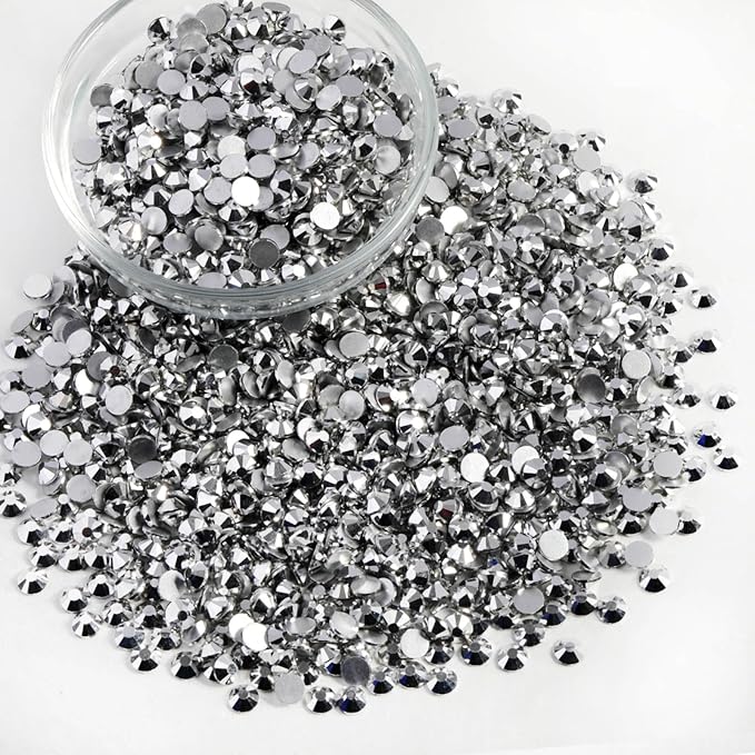 Beadsland Flatback Rhinestones Bulk, 2880pcs Silver Rhinestones for Nails Crafts Clothes DIY Decoration, Silver Hematite, SS30, 6.3-6.5mm