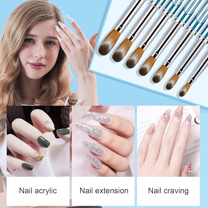 Shine Chance 4pc Acrylic Nail Brush Set, Kolinsky Hair Nail Art Brushes, Art Design & Polish Mistake Cleaning Manicure Tools for Women (Sizes 6, 8, 12, 16)