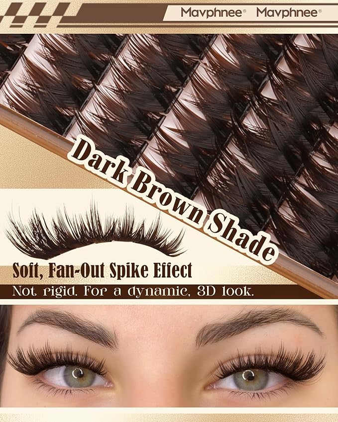 Brown Lash Clusters Wispy Fluffy Eyelash Clusters Volume Individual Lashes Natural Cluster Eyelash Extensions Volume Dark Brown Cluster Lashes Extensions 240Pcs DIY Lash Pack (10-18MM, CC-Curly)