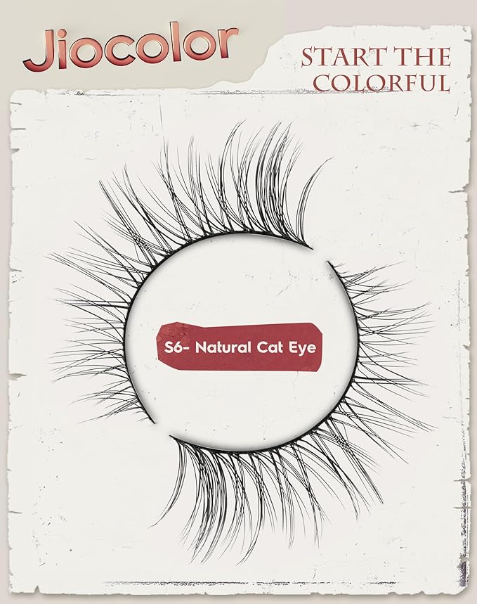 Cat Eye Lashes Natural Look Wispy Foxy Eye Lashes Pack 3D Volume Faux Mink Eyelashes C Curl Thin Band False Eyelashes 9 mm 7 Pairs S6
