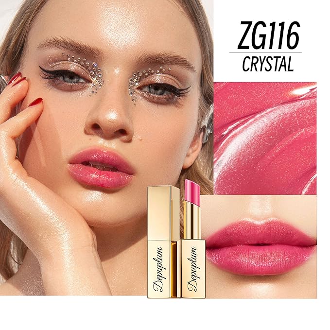 Depuplum Red Pink Lipstick Moisturizing for Women Shimmer Tinted Lip Balm Hydrating Nourishing Rasberry Lip Gloss Vegan& Cruelty Free Lip Makeup, ZG116 Crystal