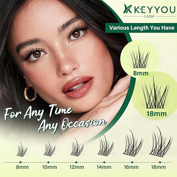 KEYYOU LASH Lash Clusters Kit Manga Lashes 8-18mm C Curl Wispy Lash Clusters Ultra-Thin Natural Lashes with Spike Eyelash Extensions 144pcs Fairy False Eyelashes with Remover Bond and Seal（F03 Kit）