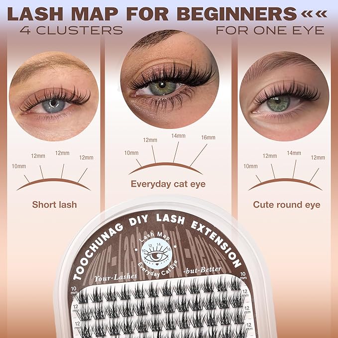 TOOCHUNAG Spiky Lash Clusters Wispy Eyelash Clusters Volume DIY Eyelash Extension C Curly Fairy Lashes Individual Soft False Eyelashes Clusters