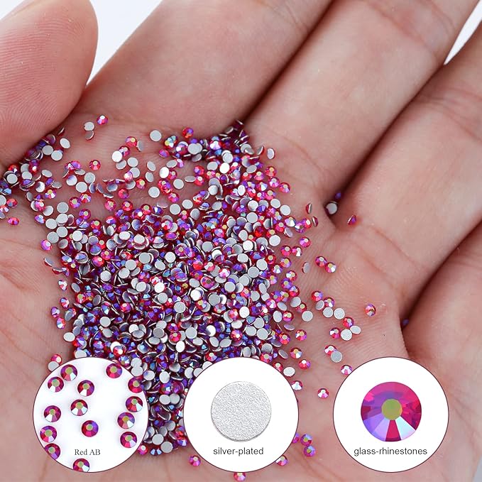 1440Pcs Red Ab Crystal Rhinestones,Glass Flatback Rhinestones Small Gemstones for Nail Face Makeup Art Crafts Clothes Decoration -(SS6,2.0mm,Red Ab)