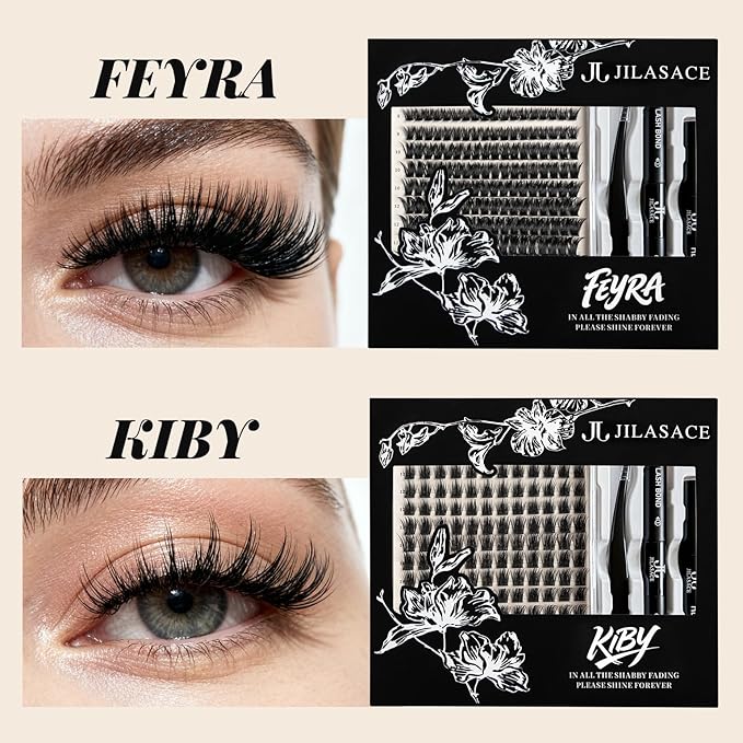 eyelash extension set 【 Kiby 】 DIY 192 eyelash cluster extension set, including eyelash glue and sealant, equipped with eyelash tweezers, suitable for self-service (curl D 12-16mm set)