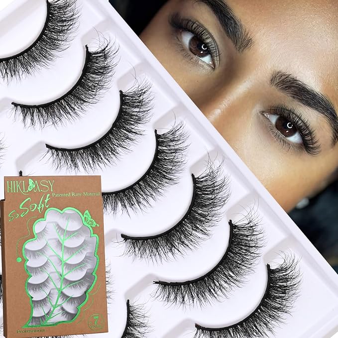 SinuVelve Strip Fake Lashes Pack 7 Pairs Natural Look Flexible Cotton Band Wispy Mink Lashes Wispy False Eyelashes13mm Natural Look D Curl Soft Lash Strips,Cat Eye Lashes Reusable 25 Times By Hiklasy