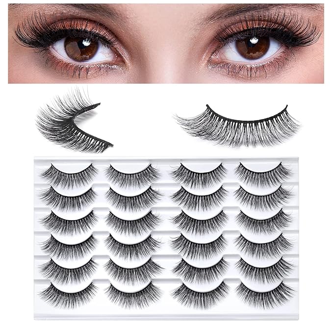 SONAFEEL Fake Eyelashes Natural Look 3d Mink Lashes Bulk 15mm 12Pairs Wispy Cat Eye Lashes Volume Strip Lashes Reusable False Eyelashes Pack