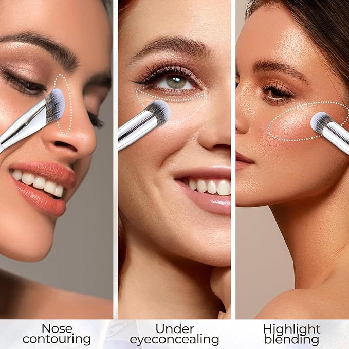 Concealer Brush with Travel Cap Professional Angled Under Eye Makeup Small Foundation Precision Face Brush for Concealer,Nose Contour & Color Corrector Blending(White)