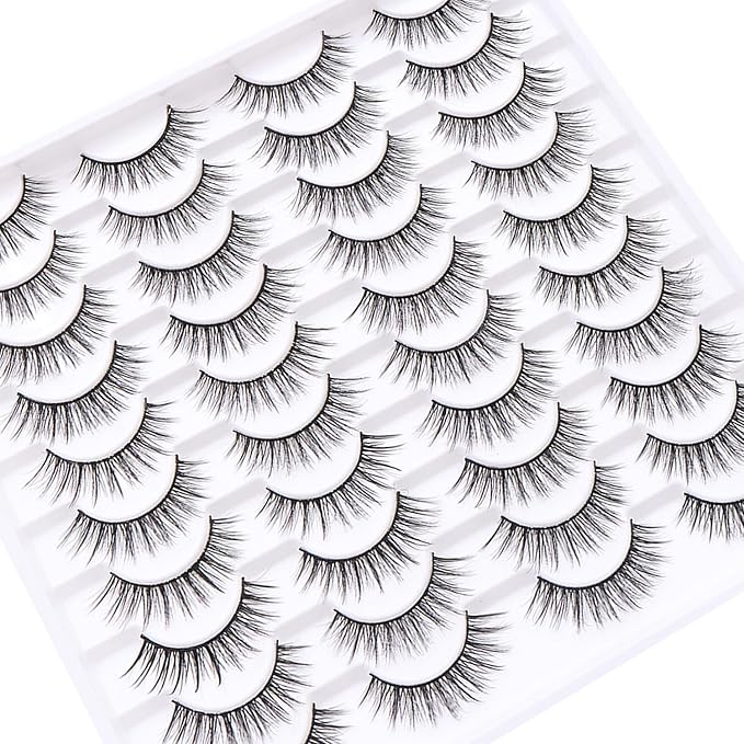 False Eyelashes 20 Pairs Wispy Lashes Faux Mink Lashes 14mm 3D Fluffy Cat Eye Lashes （style 20-059)