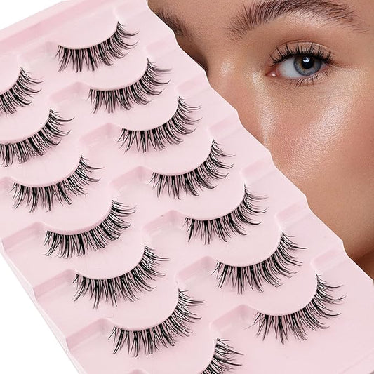Manga Lashes Yasnai Wispy Natural Look Lashes Anime False Eyelashes Volume Lashes Fake Lashes 13mm Spiky Korean Japanese Asian Cosplay 3D Eye Lashes 7 Pairs Pack