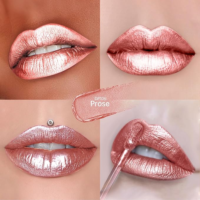 Depuplum Nude Pink Lipsticks for Women Metallic Lipstick Long Lasting Non Stick Cup Lip Gloss, Shimmer Lightweight Hydrating Full Coverage Lip Color, DP106 Prose