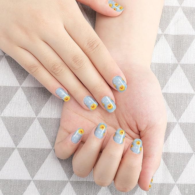 WUXEKZO Self Adhesive Nail Art Stickers Nail Supply Nail Stickers Set for Salon Nails Accessories (5 Sheets Yellow Rubber Ducks Bubbles White Nails Stickers Wraps Decals)