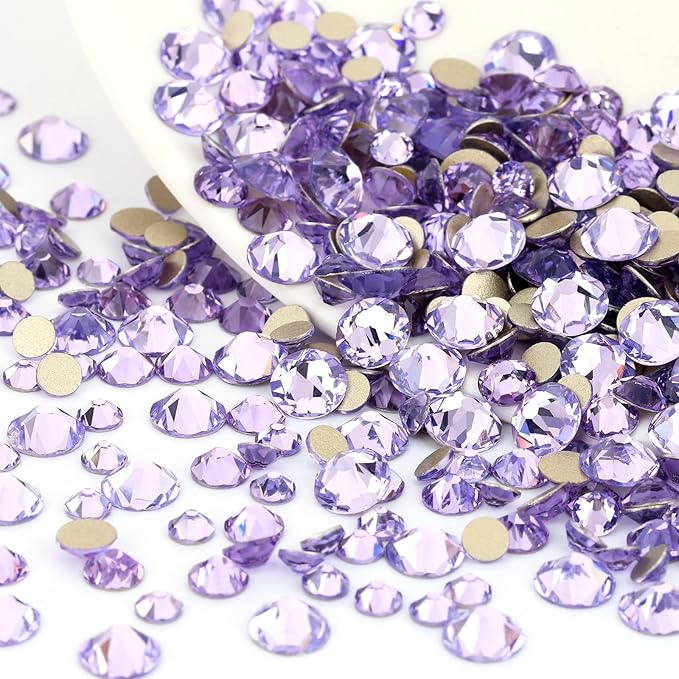 Novani Crystal Amethyst Rhinestones 288pcs Flat Back Round Rhinestone Style 2088 Sparkly Crystal Gemstones for Nail Art and Crafting SS30,6.4-6.6mm