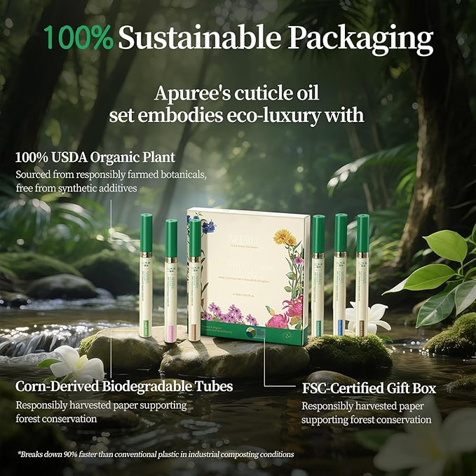APUREE Organic Cuticle Oil Set: 100% Pure (6pcs)| Moisturing for Dry Cuticle & Nail Growth| USDA Verified & Cold Pressed Hexane Free| Manicure Prep Care| All Skin Type| Vegan & Cruelty Free